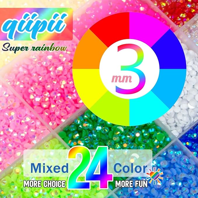 24 Color 3mm Jelly Resin Rhinestones for Bedazzling Crafting Flatback Stones Bedazzler Kit Colorful Gems Diamonds Charms for Nails Eyes Face Makeup Tumblers Bottles DIY Crafts Shoes Phones