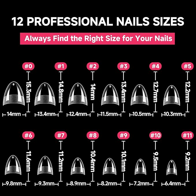 UNA GELLA Short Almond Gel Nail Tips: 504PCS Acylic Nail Tips Almond Shape Extra Short Pre Etched Half Cover 12sizes Salon Quality Soft Press On Nails DIY for Home Nails Extension
