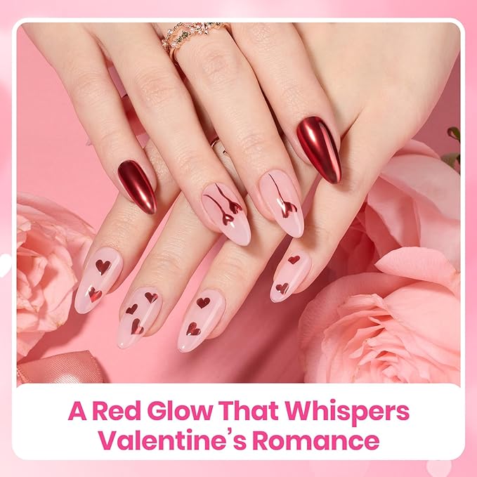 Beetles Valentines Red Chrome Nail Powder Mirror Effect Chrome Powder for Nails Metallic Red Gel Polish Nail Art DIY Decoration Gifts for Women