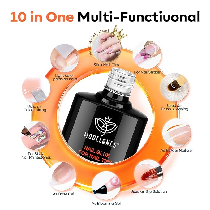 modelones 10-in-One Gel Nail Glue with Nail Dehydrator and Primer for Acrylic Nails Tips/Bloom Gel/Adhesive Bond, Long Lasting Acrylic Nail Supplies