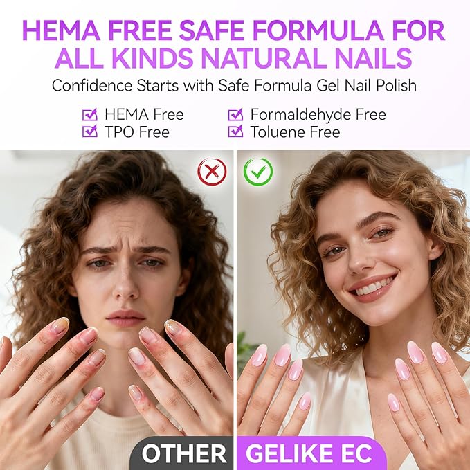 gelike ec Jelly Color Gel Polish: Nail Starter Kit with 10 Gel Colors & Base Gel Top Coat - need UV LED Lamp Cure Smooth Easy Used on Natural & Acrylic Nails at Home for Beginner and Teens