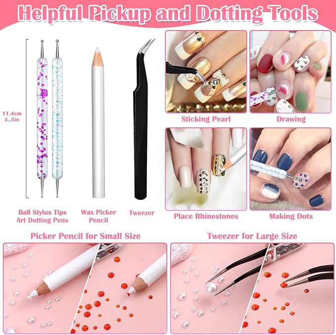 Billbotk 6645Pcs Face Rhinestones with Makeup Glue, Flatback Eye Gems Colorful Makeup Jewels with White Pearls for Face Eye Body, Nail Art, Hair, Craft Decoration