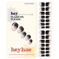 Heyhae Semi Cured Gel Nail Strips | No LED Lamp Needed | Ombre, Black, Pink | Easy Apply & Remove, Salon Quality | Includes 28 Strips, 1 Prep Pads, Nail File & Wooden stick - Hey, Flash On Please