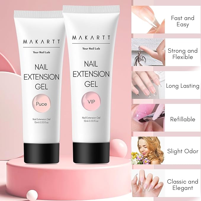 Makartt Poly Nail Gel Kit: 6 Nude Colors Solid Builder 15ML for Poly Extension Enhancement Set with Slip Solution Base Top Coat Dual Forms All in One Hard Gels for Nails Starter Supplies Kit