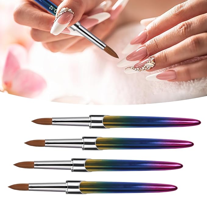 Kolinsky Professional Acrylic Brush Set - 4PCS for Nail Application, Size 10/12/14/16 Powder Brushes for Extension & 3D Carving