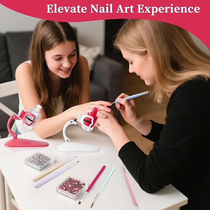Enhon 2 Pack Nail Polish Holder Stand with 6 Nail Art Brushes, Tilted Fingernail Polish Bottle Holder, Adjustable Angle And Anti-Spill, Fingernail Art Accessories Tools Includes Cross Screwdriver