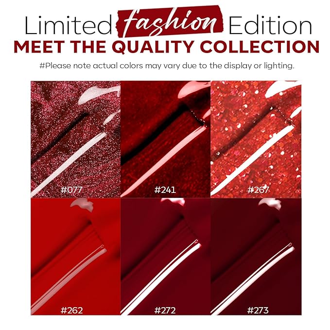 modelones Red Nail Polish Set, 6 Colors Valentines Cat Eye Dark Ruby Cherry Glitter Mini Quick Dry Nail Lacquer Kit, Magnetic Sparkle DIY Nail Art Manicure Gift for Women Girls
