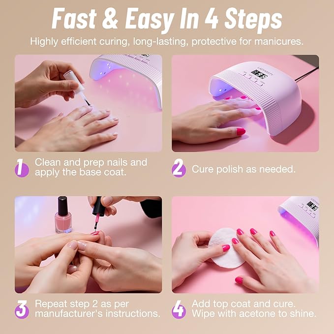 UV Nail Lamp - Fast Drying, UV Light for Gel Nails with 30 Dual Lamp Beads, 4 Timer, LCD Display, Energy Efficient LED Nail Light for Home & Salon Purple