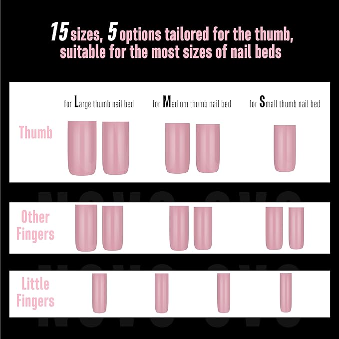 NOVO OVO Meidum Sharp Square Nail Tips Press on Pure Color BERRY PINK, Extra Thick NEED Builder Gel Top Coat Glue Soft Gel Matte Fake Nail Extension,Full Cover False Nails for Salon DIY 15 Sizes 180pc