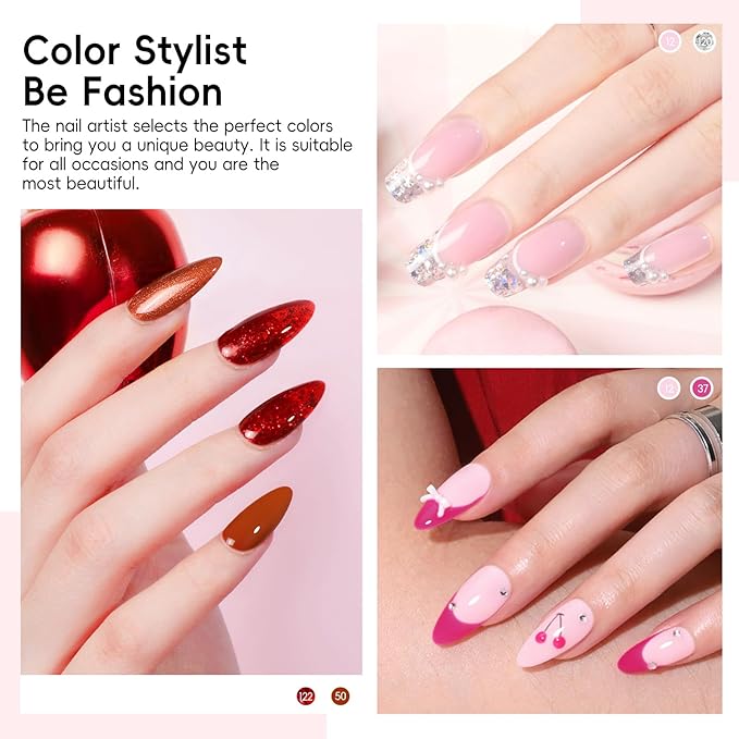 COSCELIA 40pcs Gel Nail Polish Set, 35 Colors Gel Polish with 5 Top Base Coat Red Nude Pink Glitter All Seasons Colors Nail Art Manicure Kit Salon DIY at Home Valentines Day Gifts for Women