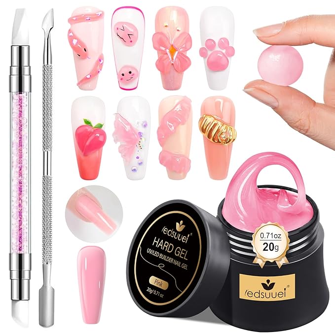 Solid Builder Gel for Nails LEDSUUEI - Pink 3D Nail Gel Sculpting Non-Sticky Hand Carving Glue Extension for Manicure Salon Home Decoration DIY 20g