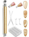 4-Piece Cat Eye Magnet Set with Case – Heart-Shaped & French-Shaped Magnets for Nail Art, Cat Eye Magnet Art Tool, 3-in-1 Magnetic Pen for Salon Professionals & Home DIY, Gold