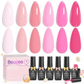 Beetles Spring Gel Polish Set - Pink Melody 6 Colors Gel Polish Set, Nude Light Baby Hot Pink Colors Spring Nails, Salon Long Lasting Soak Off UV LED Easter Nails Lamp Gifts for Her