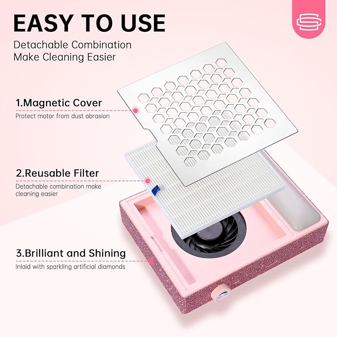 Nail Dust Collector, Cordless Dust Collector Nail Tech, Professional 550PA Vacuum Fan Vent Dust Extractor Quiet Dust Suction Machine for Acrylic Nails Polishing, Nail Salon&Home