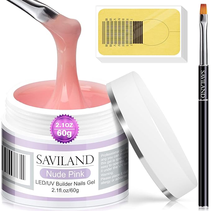 Saviland Builder Nail Gels Kit - 60 g Nudes Pink Nail Extension Gel Set Nail Strengthen Hard Gel Nail Art Manicure Set with Acrylic Nail Brush & 100PCS Nail Forms for Beginners