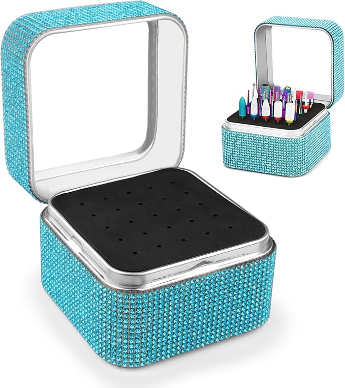 Nail Drill Bits Holder Rhinestone Case Box- 25 Holes Dustproof Portable Storage Box Efile Nail Bits Displayer Organizer Container for Manicure Tools