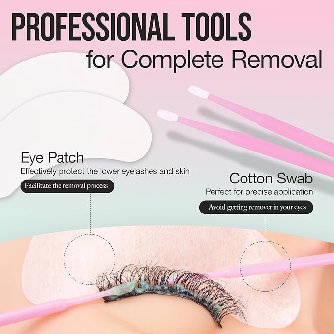 LASHVIEW Eyelash Extension Remover Cream Gentle Aloe Vera Formula, Lash Removal Kit with Eye Patches & Cotton Swabs(10g)