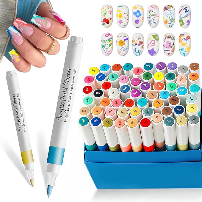 Nail Art Pens Set, 60 Colors Nail Art Markers Polish Pens for Painting Nails, Acrylic Paint Drawing Painting Dotting Markers Pen Quick Drying Nail Art Design Manicure Tools