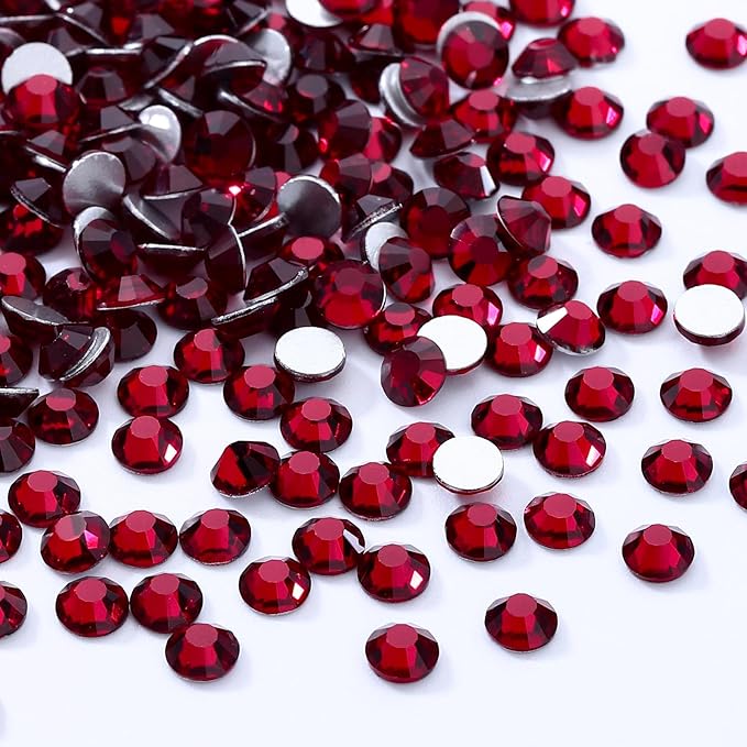Siam Flatback Rhinestones, Glass Rhinestones for Nail Art and Craft, Glue Fix, Loose Crystal Gemstones(Siam, SS6, 1440pcs, 1.9-2.0mm)