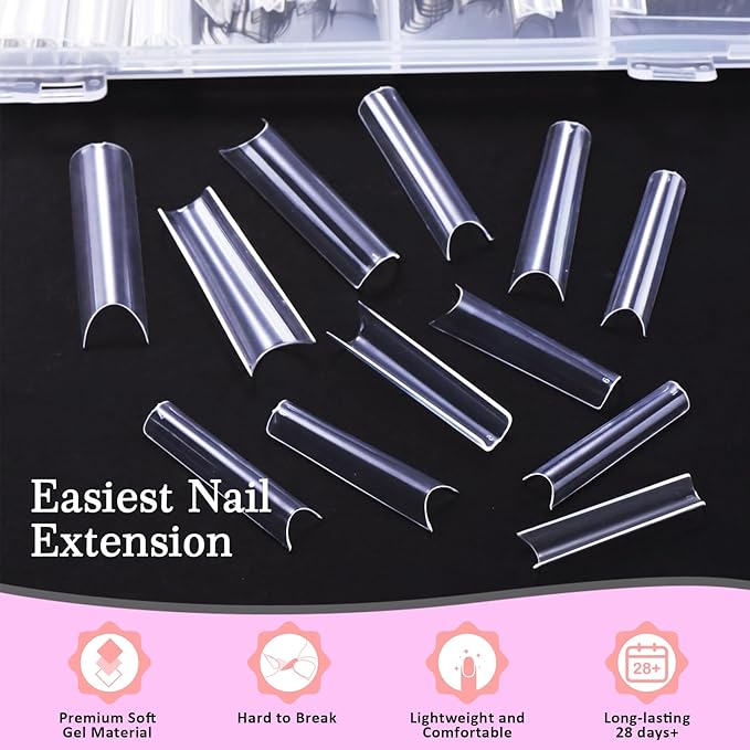 Tapered Square Fake Nail Tips: Sweet Trend No C Curve Nail Tips for Acrylic Nails 480Pcs 12 Sizes Extra Long Straight Flat Half Cover Nail Extension Kit with Glue Remover & Glue Acrylic Nail Clippers