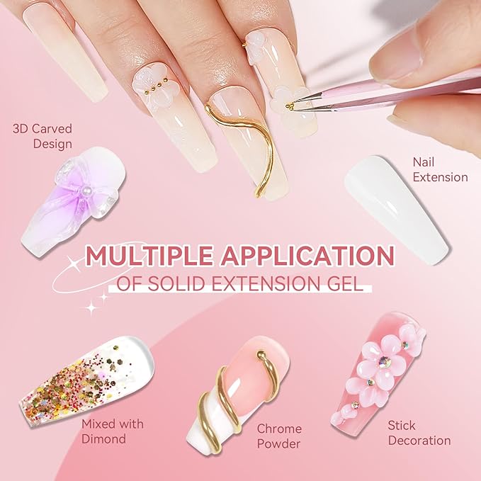 3D Nail Art Gel Clear and White Solid Builder Gel for Nails Non-Stick Hand Sculpture Hard Gels with Dual Form for Carving Patterns Decoration Nail Art Home Manicure DIY