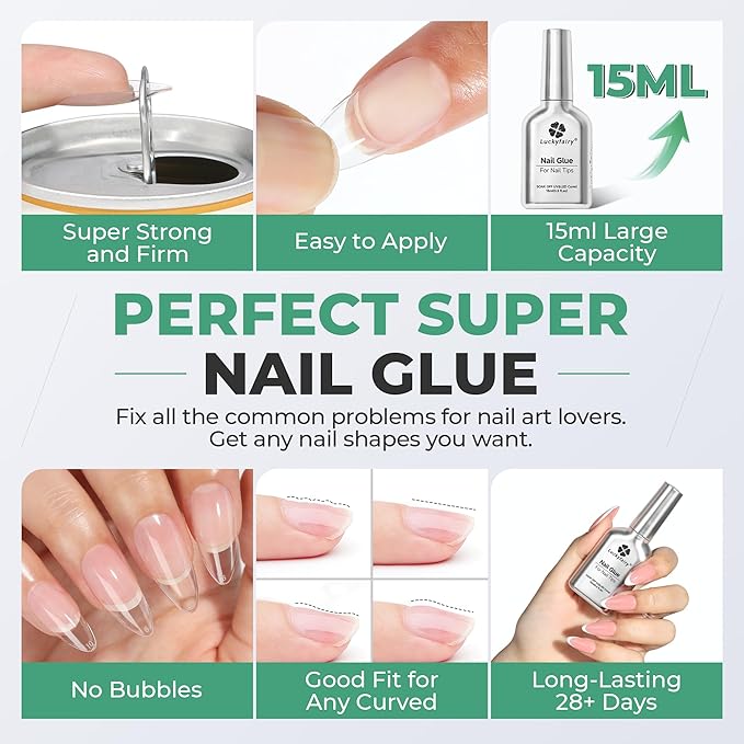 Gel Nail Glue Long Lasting: 2 Pcs 15ml Nail Glue Gel for Clear Acrylic Nails Tips 6 in 1 for False Nails Tips