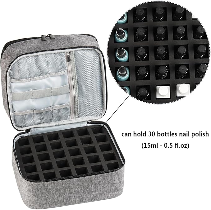 Nail Polish Organizer Case, Portable Nail Polish Holder for 30 Bottles, Nail Lamp Storage Bag, Nail Art Tool Organizer