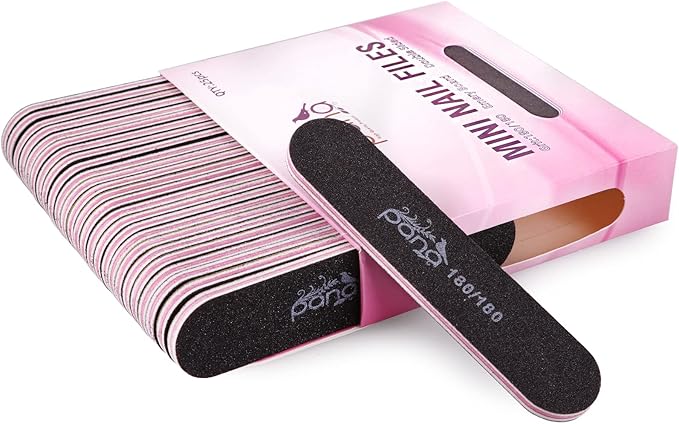 25pcs - PANA Mini Double-Sided Emery Nail File for Manicure, Pedicure, Natural, and Acrylic Nails - Black (Grit 180/180)