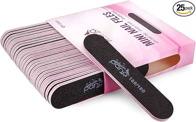 25PCS Mini Size PANA Professional Double Sided Nail Files - Black, 180/180 Grit - Emery Board Nail Buffering File Manicure Pedicure Nail Polisher Washable