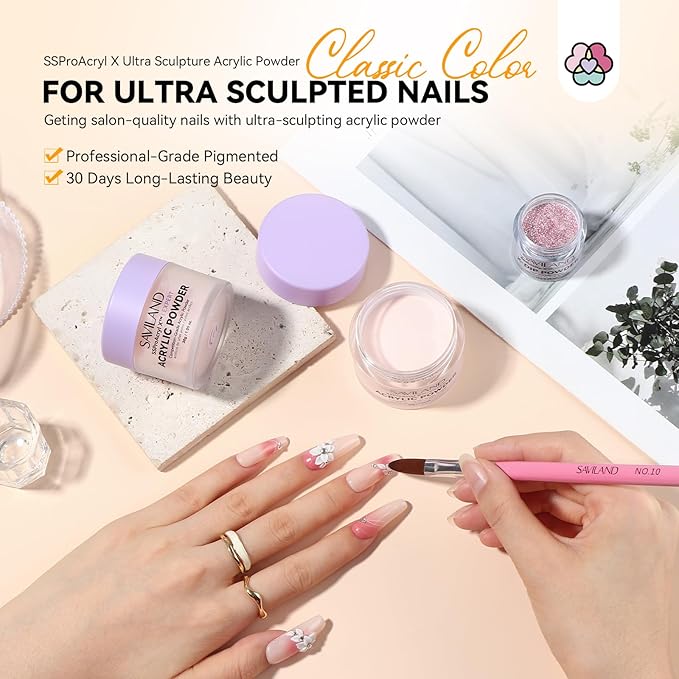 SAVILAND Nude Acrylic Powder: Smooth & Healthy Keratin Acrylic Nail Powder Ultra-High Blend Tech Professional Powder for Beginner Nail Extension & 3D Carving Home Travel