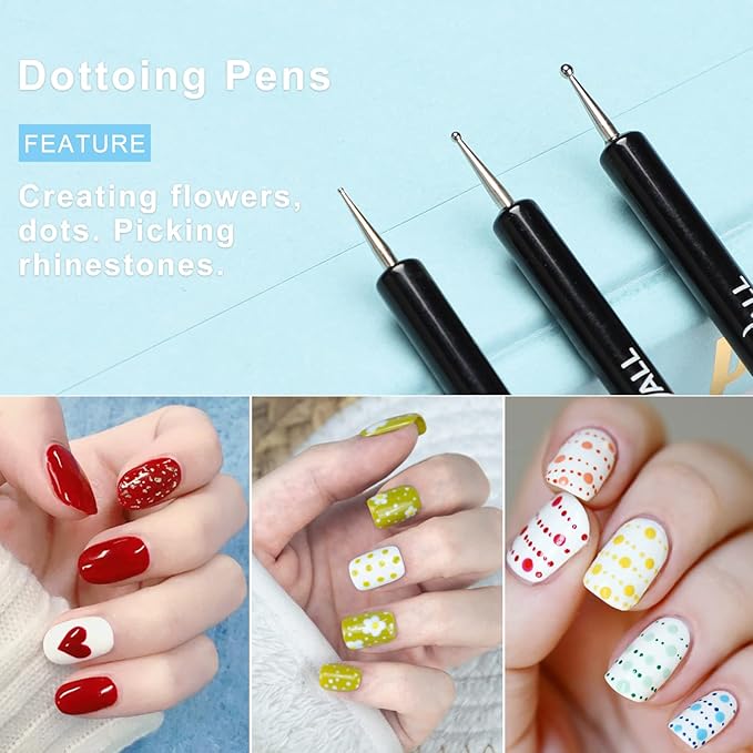 TEOYALL Nail Art Brushes - Builder Gel, Dotting Tools, Fine Liner