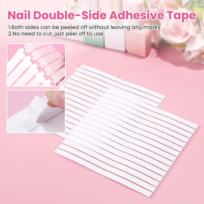 BQAN 12 Sheets Double Sided Nail Tape for Press On Nails, Clear Adhesive Mounting Tapes for Fake Nail Storage/Nails Design Display/Manicure Packaging Organize（Upgraded）