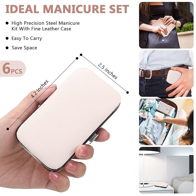 Hanaive 6 Set Manicure Set 48Pcs Nail Clippers Pedicure Kit 8 in 1 Stainless Steel Grooming Kit Professional Nail Care Tools with Luxurious Travel Case for Men Women Gift(Rose Gold)