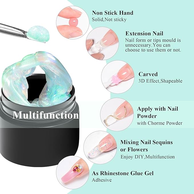 MEET ACROSS All-in-One Extension Mini Kit Non-Sticky Builder Gel Starter Kit WIth Base & Top Coat/Dual-Silicone Pen/Pro File/20-Pc Reusable Dual Forms Salon-Grade Extensions (Aurora Series)