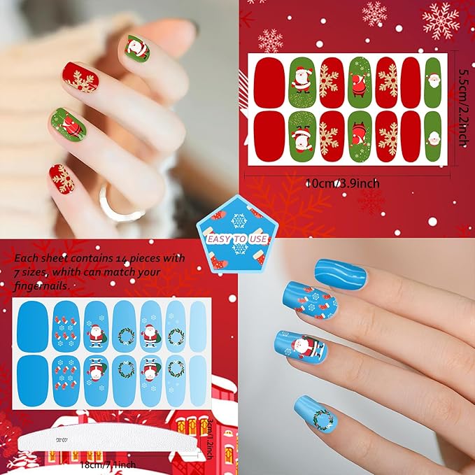 JERCLITY 16 Sheets Halloween Christmas Nail Polish Strips Nail Wraps Bat Spider Jack-o'-Lantern Snowflake Santa Claus Christmas Tree Nail Stickers for Women Holiday Manicure