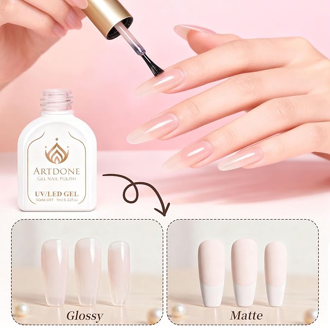 Artdone Gel Nail Polish Sheer Jelly Light Pink Clear Hema-free For All Seasons Neutral Soak Off LED Lamp Needed For Manicure Nail Art