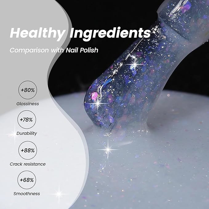 YTD Likomey Brocade Glitter Gel Nail Polish,Nude Iridescent 15ml Milky White Shimmer Jelly Translucent Neutral Holographic Sparkly Flakes Home DIY UV Nail Art Varnish,SF347