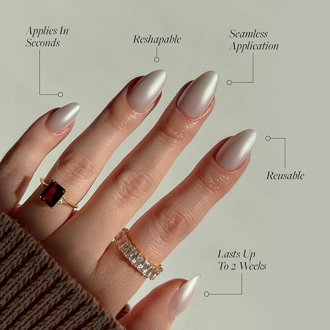 Glamnetic Press On Nails - Hailey Fake Nails | Glossy, Semi-Transparent, Short Almond Nails, Salon Quality | 15 Sizes - 30 Nail Kit with Glue