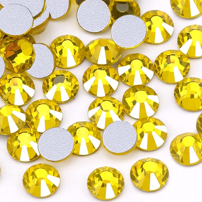 Dowarm 1440 Pieces SS4 Flatback Crystal Rhinestones for Craft Nails Dance Costumes, Non Hotfix (SS4, 1.5MM, Citrine/Lemon Yellow)