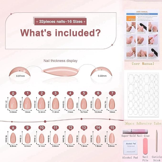 French Tip Press On Nails Short Square Fake Nails with Glue, SEENEEY Soft Gel Nail Press ons, Glue Included Stick On Nail in 16 Sizes for Women 32 Pcs