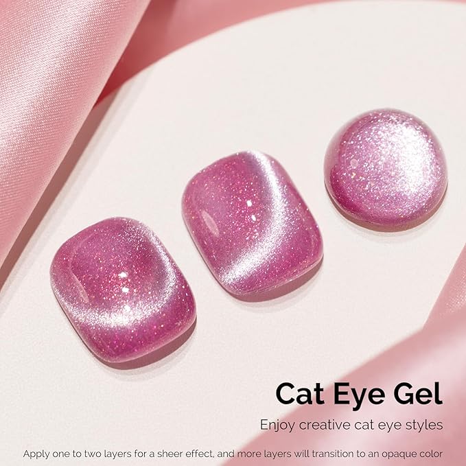 MelodySusie Starry Cat Eye Gel Nail Polish, 0.5 Fl Oz Pink Glitter Holographic Magnetic Nail Polish with Magnet, UV Nail Polish for Nail Art Manicure Salon DIY at Home G1602