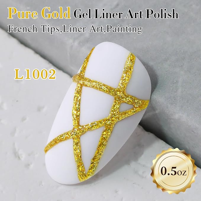 Double Rhythm 15 Ml Metallic Gel Liner Nail Art Gel Bronze Mirror Chrome Painted Drawing Stripper 3D Effect Gel Polish (Glitter Gold-L1002)
