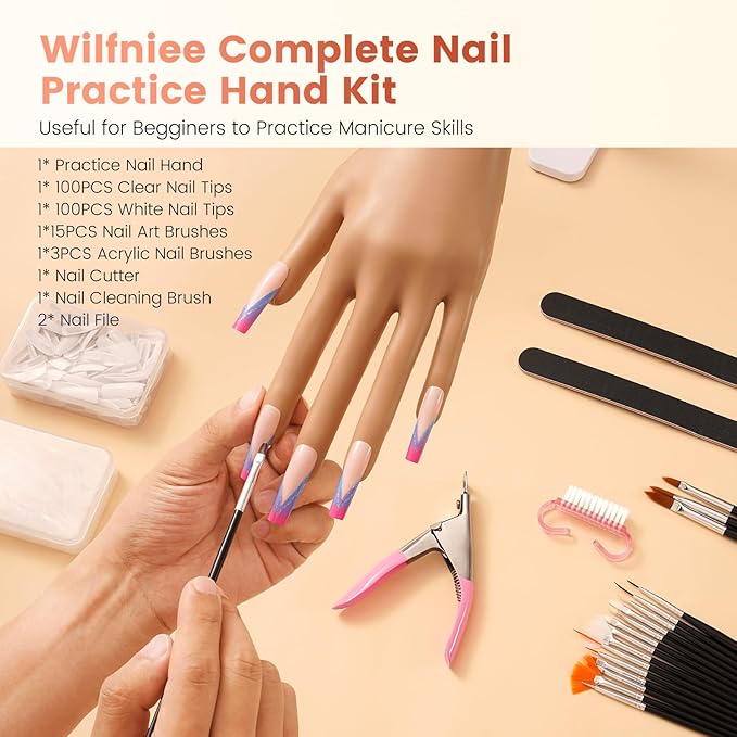 Practice Hand for Acrylic Nails: Nail Tips Won't Fall off From Fake Nail Practice Hand - Flexible Nail Mannequin Hand Practice for Beginners