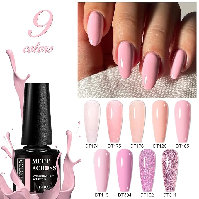 MEET ACROSS 9 Colors Gel Nail Polish + 3PCS Function Gel Nail Polish Kit,Fashion Nail Art Set Design Gifts for Women Manicure Salon (SET3, 12pcs)