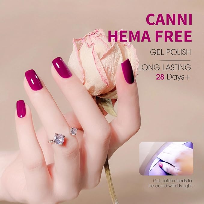 CANNI Deep Purple Red Gel Nail Polish, 1Pcs Dark Berry Purple Gel Polish Color Soak Off U V Nail Manicure Salon DIY at Home