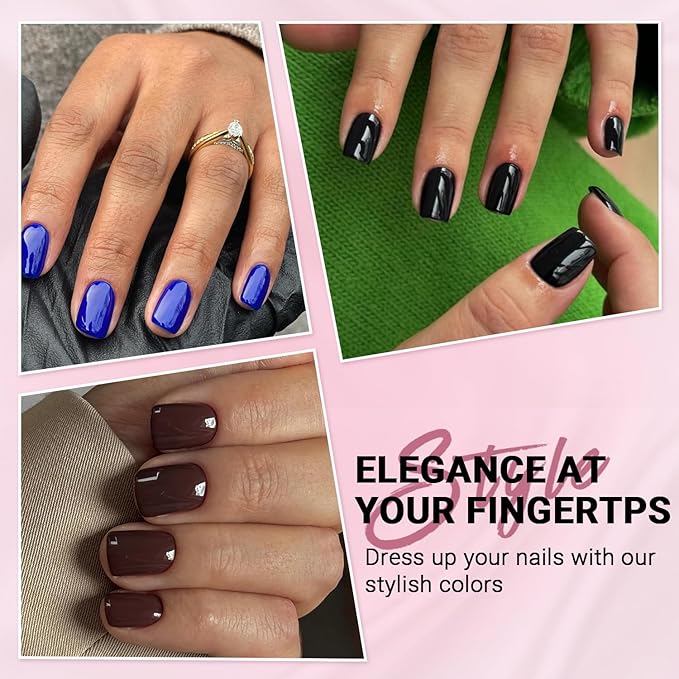 6 Pack Press On Nails Short, KQueenest Acrylic Press On Nails Square, Short Fake Nails Press On, Glossy Glue On Nails Short, Dark Color Stick On Nails for Women Winter Gift 144 Pcs