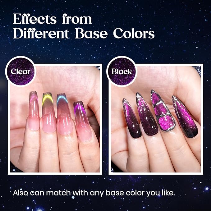 MIZHSE 8 Colors 9D Cat Eye Gel Nail Polish, Magnetic Gel Polish Kit with Magnet Stick, Galaxy Glitter Chameleon Effect Silk Velvet Cat Eye Nail Polish Soak Off Nail Art Design Ladies Gift
