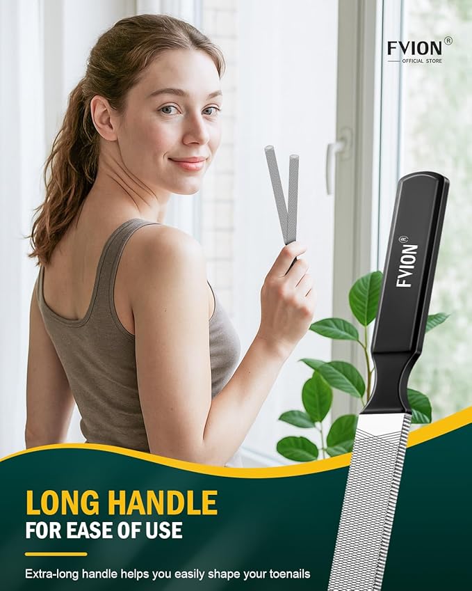 FVION 2 PCS Metal Long Nail File for Thick Nails – Stainless Steel Toenail File, Durable and Efficient Nail Files for Natural Nails and Pedicure