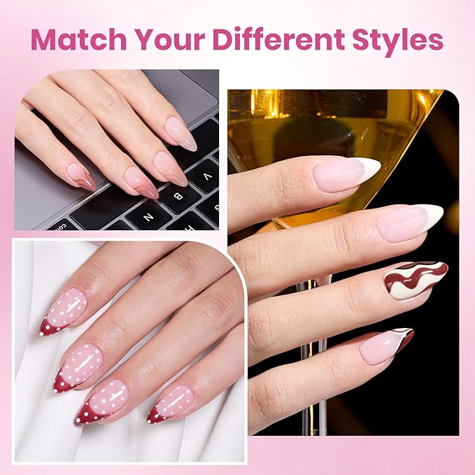 Beetles Gel Nail Kit Etch-X, Almond Medium, 288pcs 12 Sizes Nail tips, with 10ml Hema-Free Nail Glue Gel, for Acrylic and Clear Press On Nail, Pre-Etched Half Matte Extension Set for Home DIY