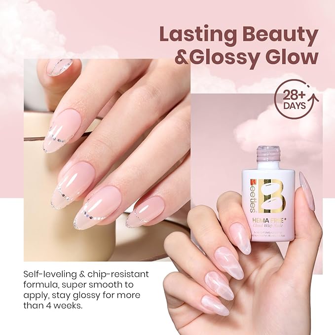 Beetles Cloud Wisp Nude Gel Nail Polish - 15ML Neutral Jelly Nude Pink Nail Polish Base Color Nail Concealer Sheer Translucent Effect Soak Off UV LED French Nail Art Salon DIY Manicure Gift for Women